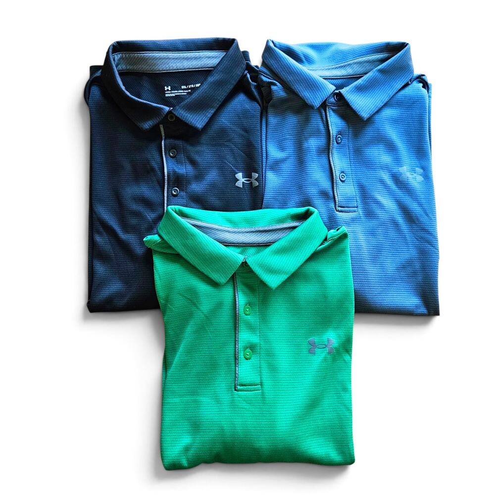 Under Armour Mens Tech Polo Golf Shirt Lot Size 2XL Performance Sport Preppy
